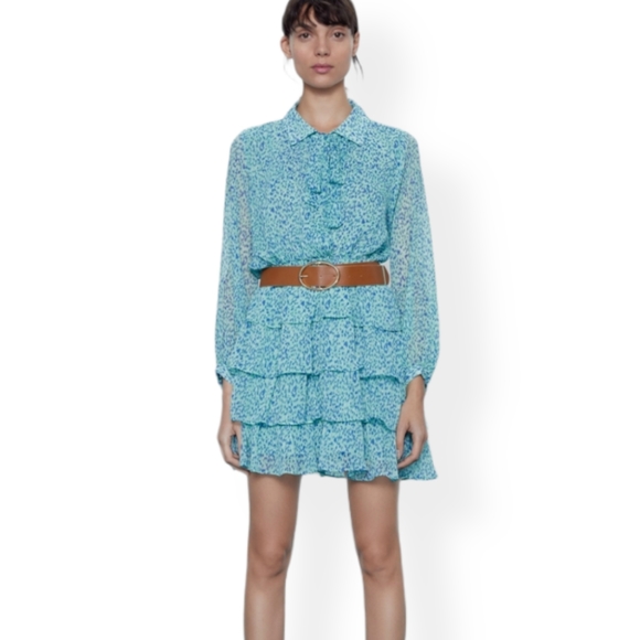blue ruffle dress zara